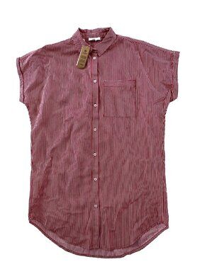Etam Solea Liquette Soft Coast Stripe Sleep Chemise Red ( S )